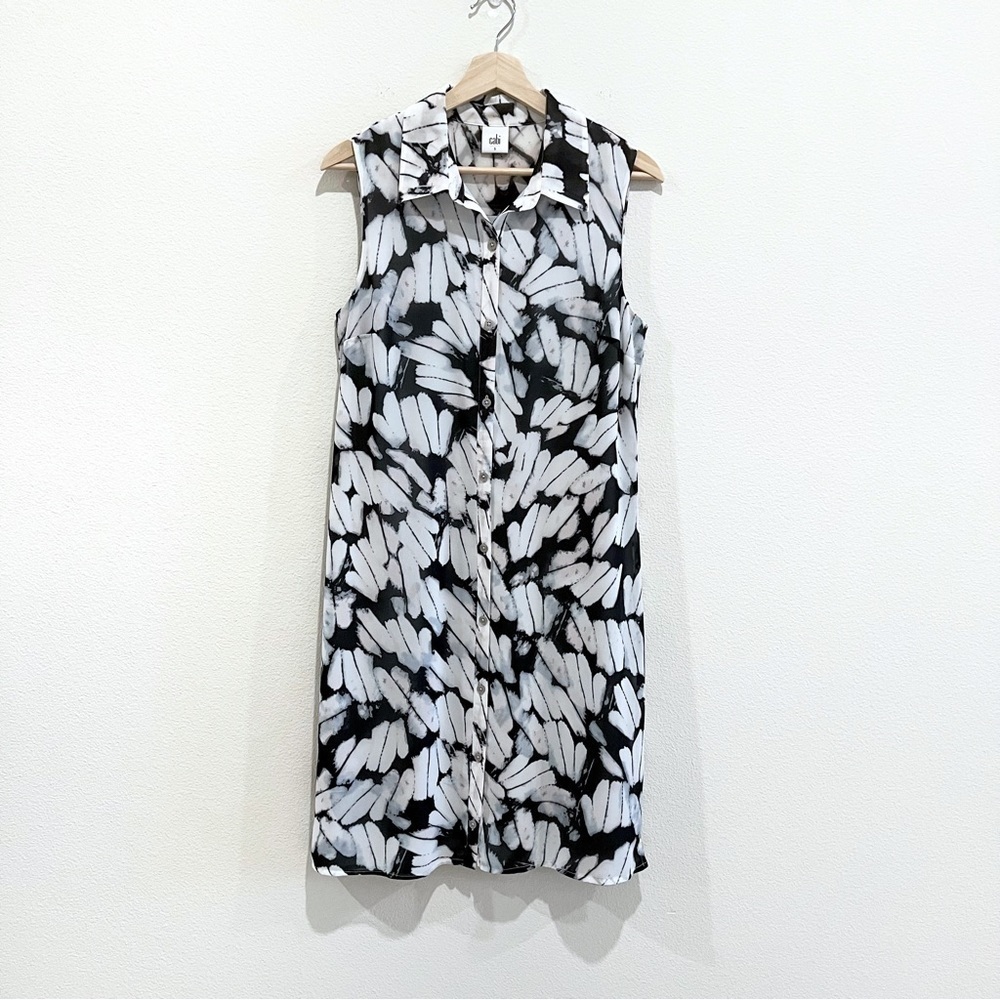 CABI Cloudy Sky Sleeveless Shirt Maxi Dress Duster Size S